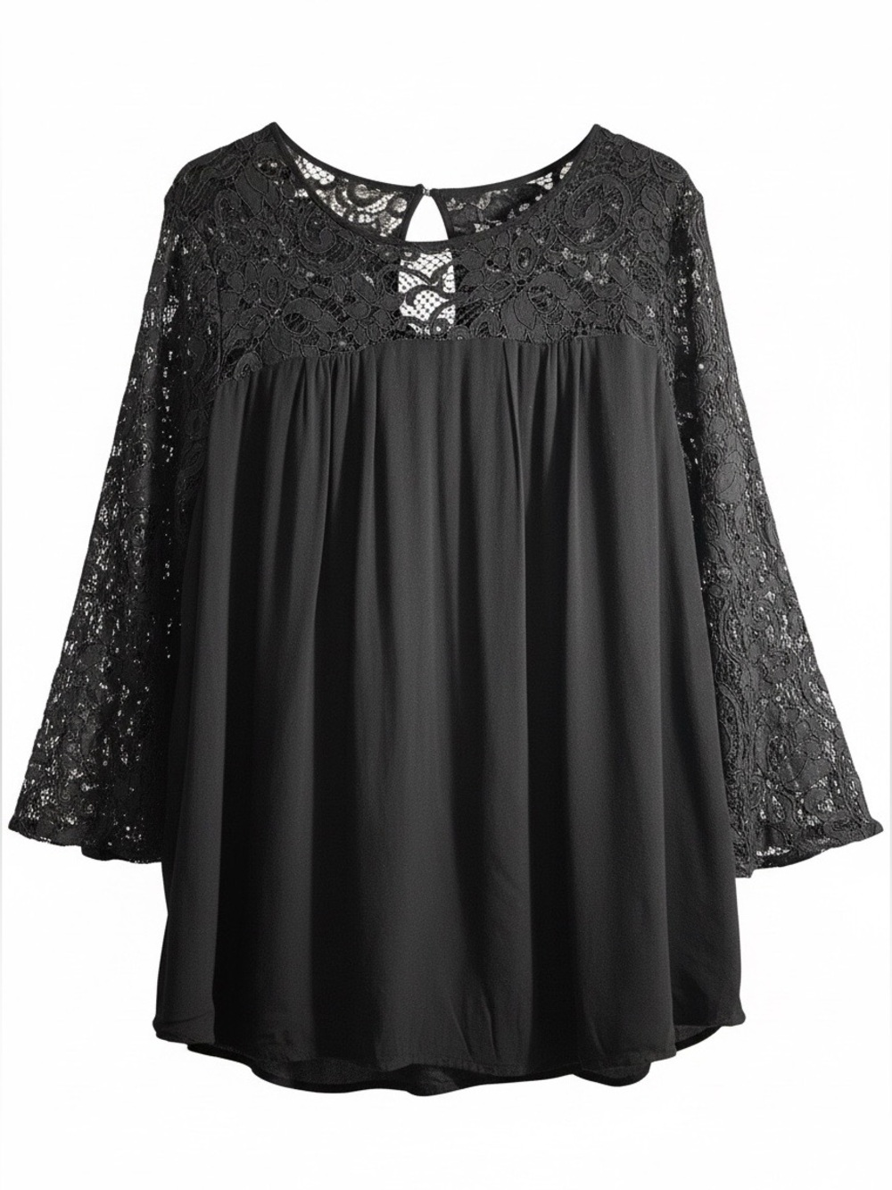 Black Lace Yoke Women's Blouse - (Brand: Unknown)